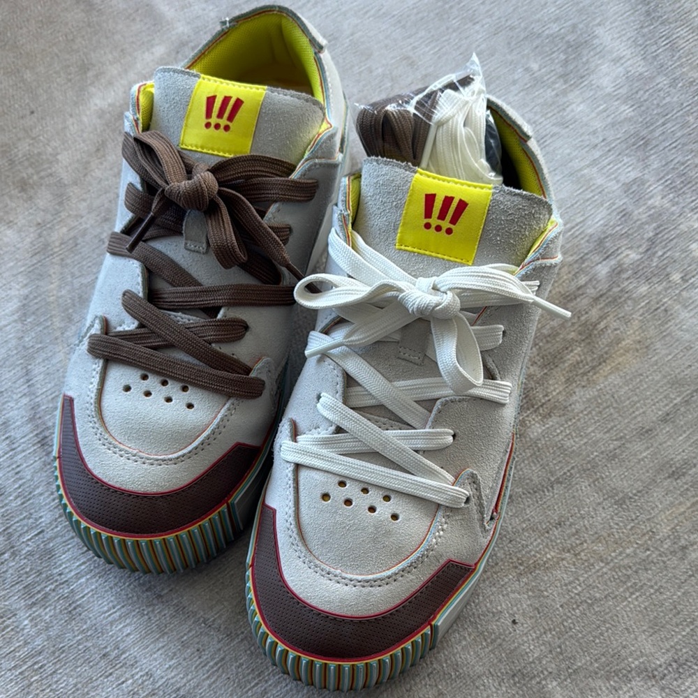 Brown and White Low-Top Sneakers with Chunky Sole